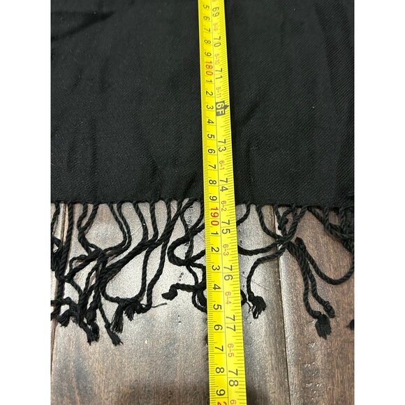 Elegant Fringe Trim Scarf Black One Size Rectangle Neck Wrap Shawl Outdoor Cozy - Picture 4 of 6